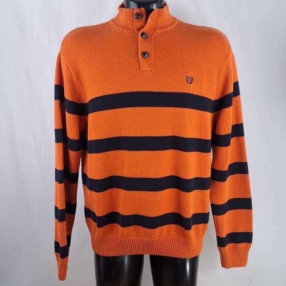 Chaps Ralph Lauren 1/4 button orange & blue stripped 2XL casual preppy sweater - Picture 2 of 5
